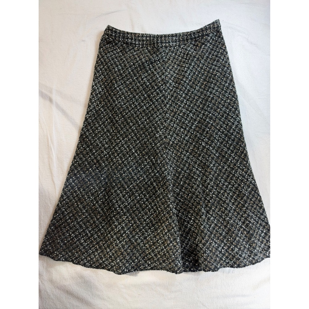 Jones New York Collection Tweed A-Line Skirt Black Tan White Size 12 Midi